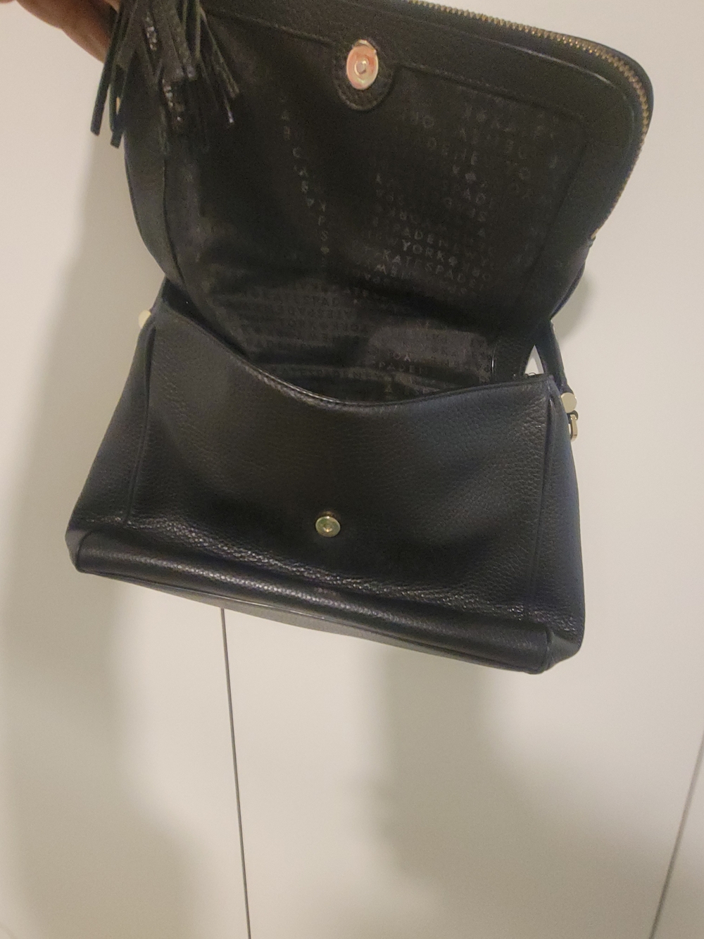 kate spade Black Pebbled Leather Shoulder Bag with Tassel - Picture 3 of 3